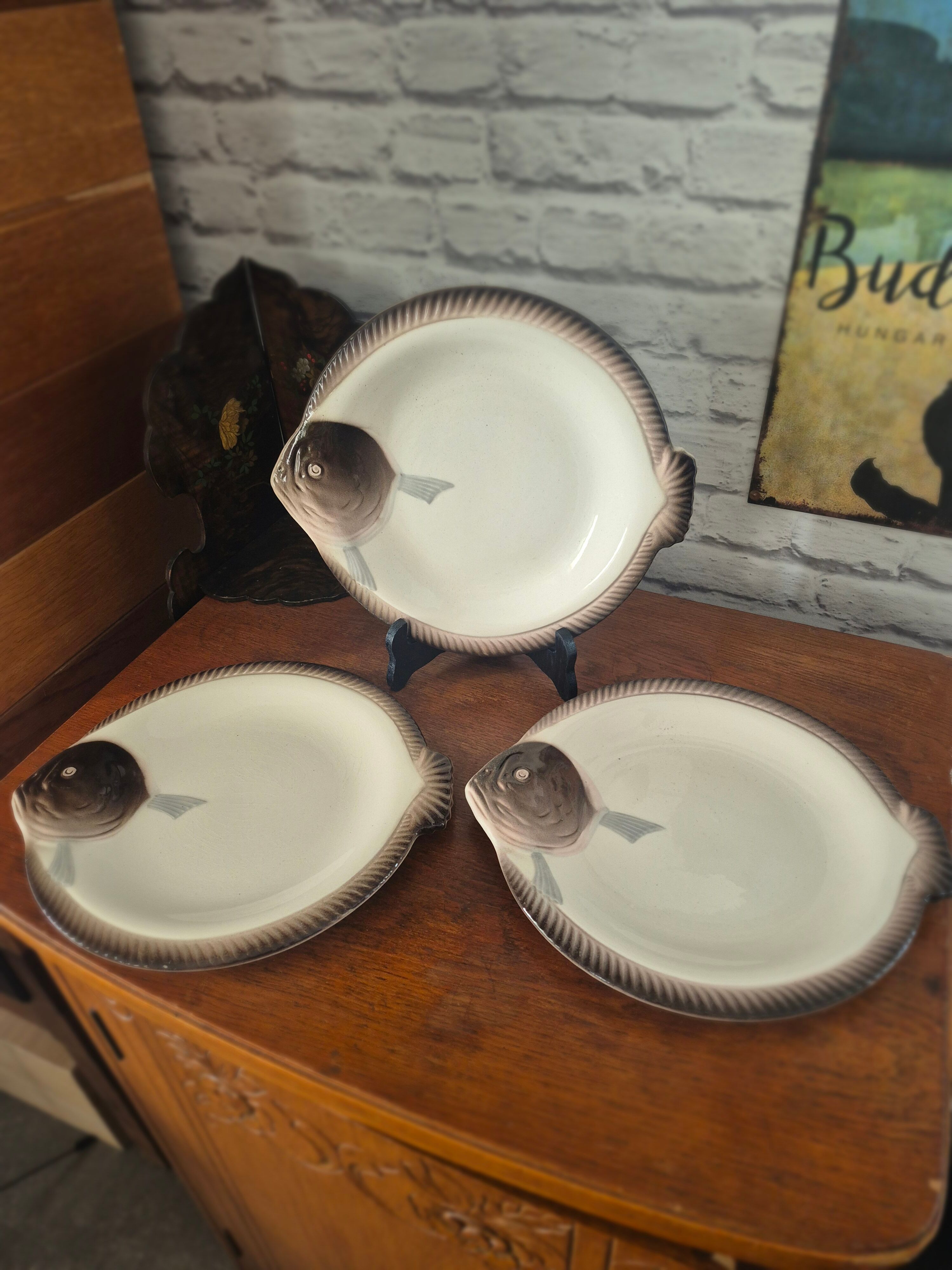 3 vintage fish plates Longwy Copenhagen