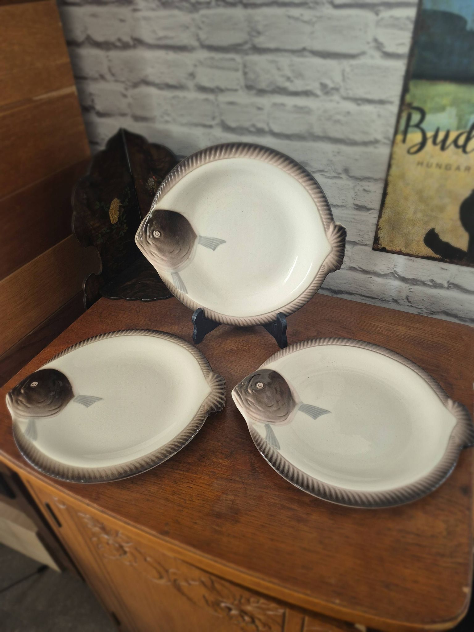3 assiettes à poisson Longwy Copenhague vintage