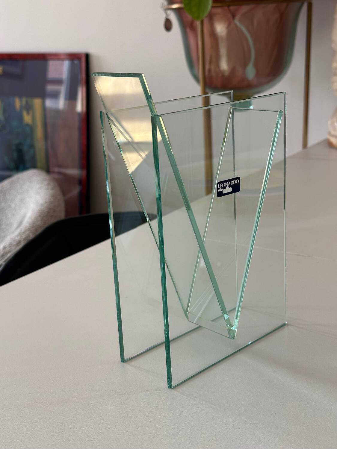 Vase design sculptural en verre – marque leonardo – style brutaliste /