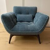 Fauteuil tissu bleu canard