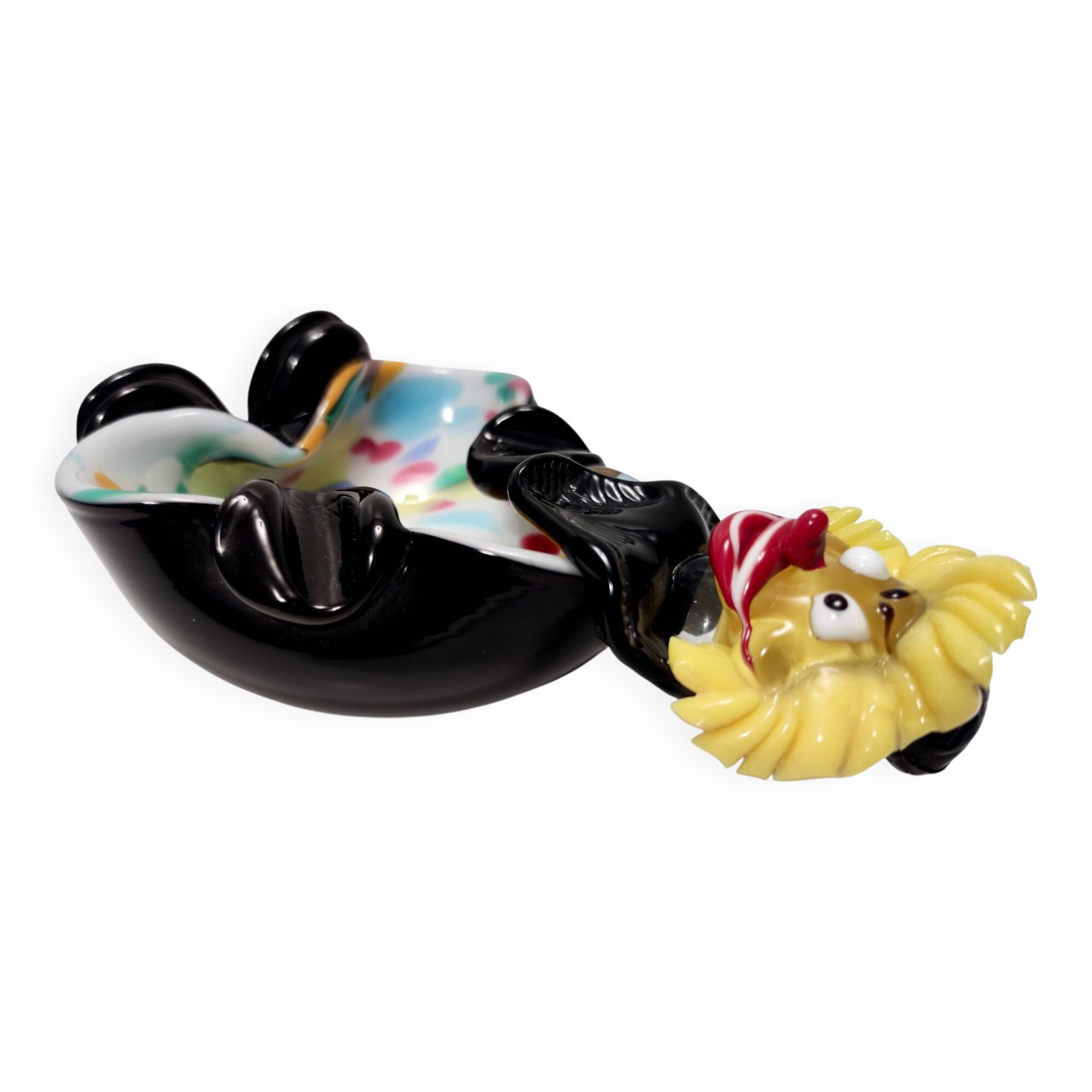 Black and Multicolored Murano Glass Clown Trinket Bowl / Ashtray, Italy
