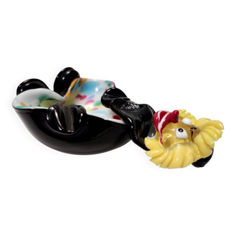 Black and Multicolored Murano Glass Clown Trinket Bowl / Ashtray, Italy