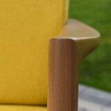 Scandinavian armchair, yellow fabric, natural wood