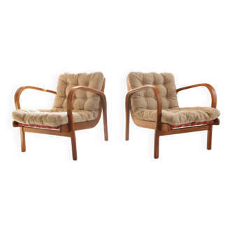 Pair of vintage beige granola armchairs from the 1950s
