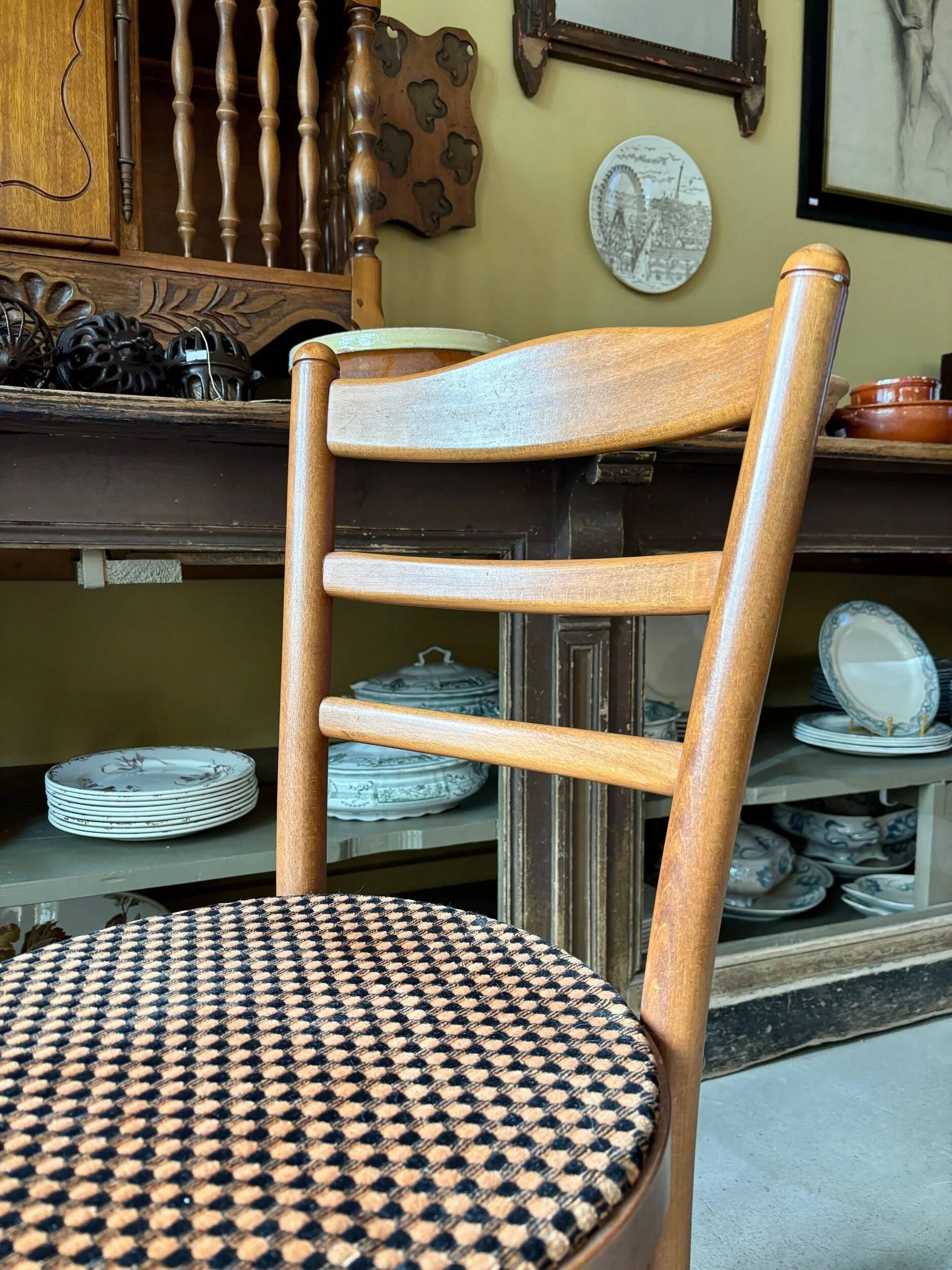 Baumann bistro chair in beech and orange and black geometric cotton