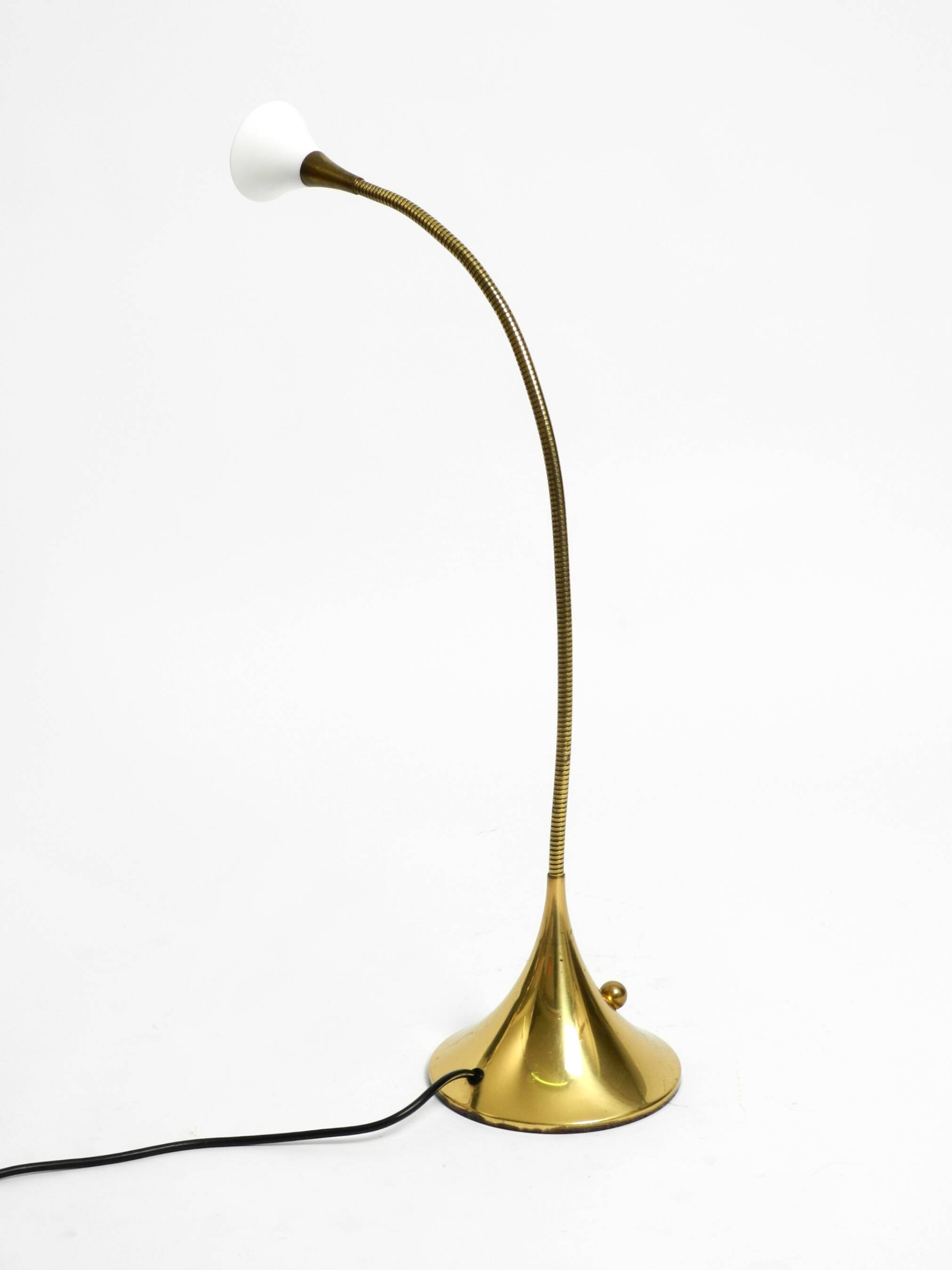1980s brass halogen table lamp by Florian Schulz model Esa with gooseneck