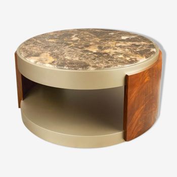 Tully round beige marble coffee table with shelf