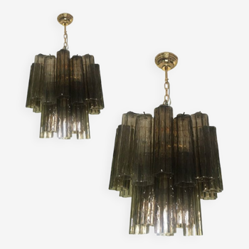 Murano style glass chandelier in Fume'Color, set of 2 or a pair of chandeliers