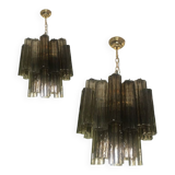 Murano style glass chandelier in Fume'Color, set of 2 or a pair of chandeliers
