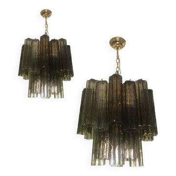 Murano style glass chandelier in Fume'Color, set of 2 or a pair of chandeliers