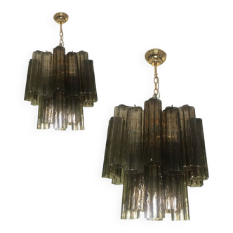 Murano style glass chandelier in Fume'Color, set of 2 or a pair of chandeliers