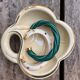 Vintage ceramic pocket trays, leaf shape – Green and cream