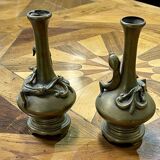 Pair of Chinese bronze vases with dragon decoration, early 20th century