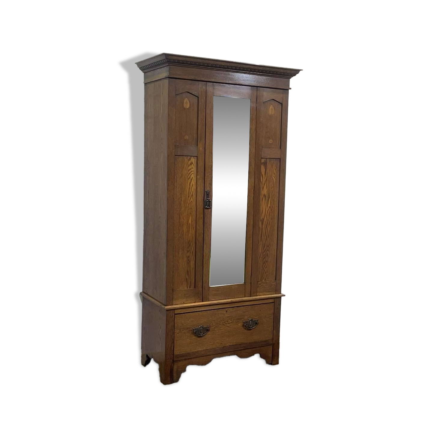 English wardrobe with 1 door and 1 drawer - early 20th century in oak