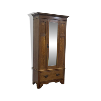 English wardrobe with 1 door and 1 drawer - early 20th century in oak