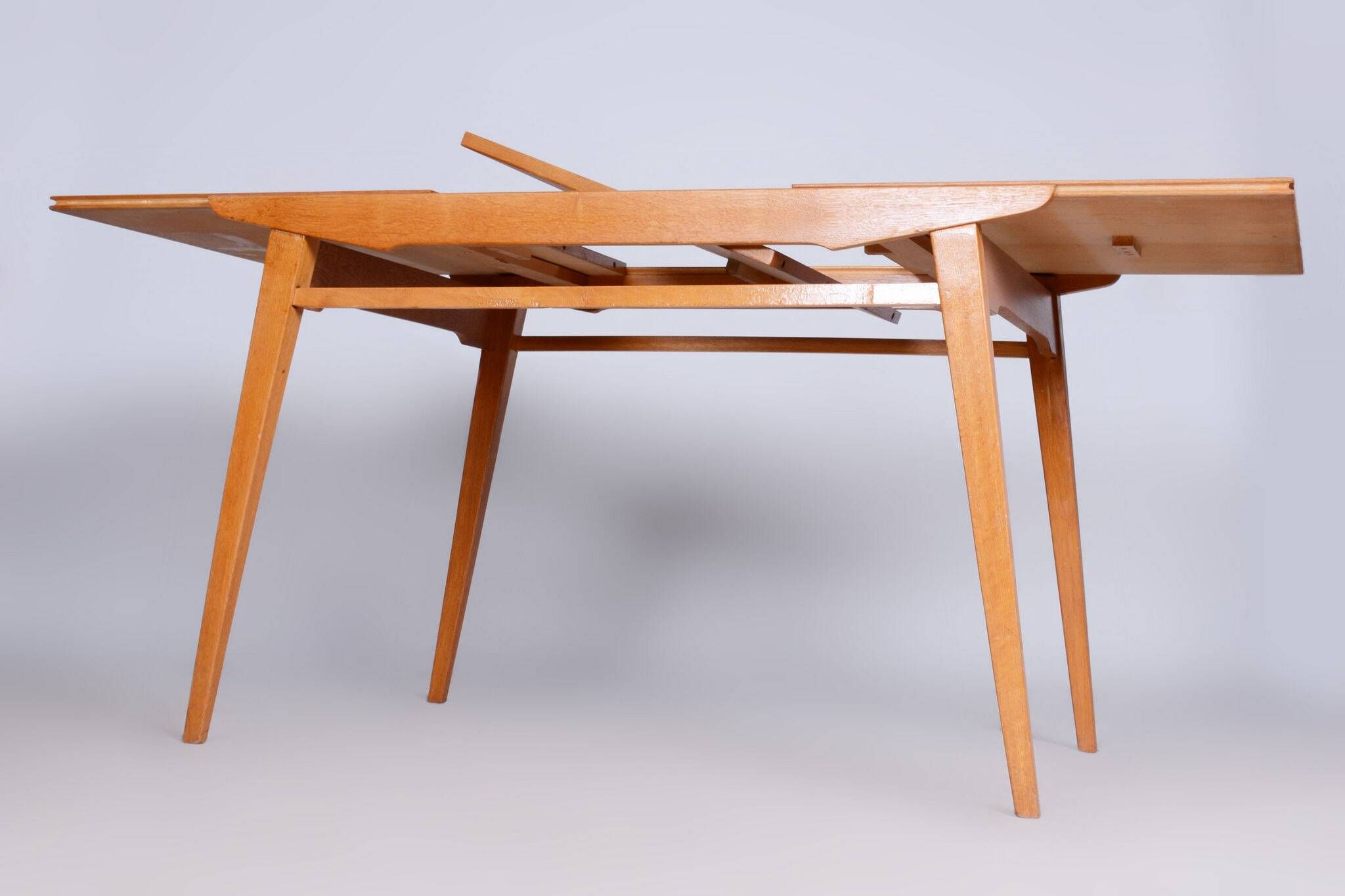 Restored Midcentury Oak Extendable Dining Table, Revived Polish, Czechia, 1950s