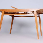 Restored Midcentury Oak Extendable Dining Table, Revived Polish, Czechia, 1950s