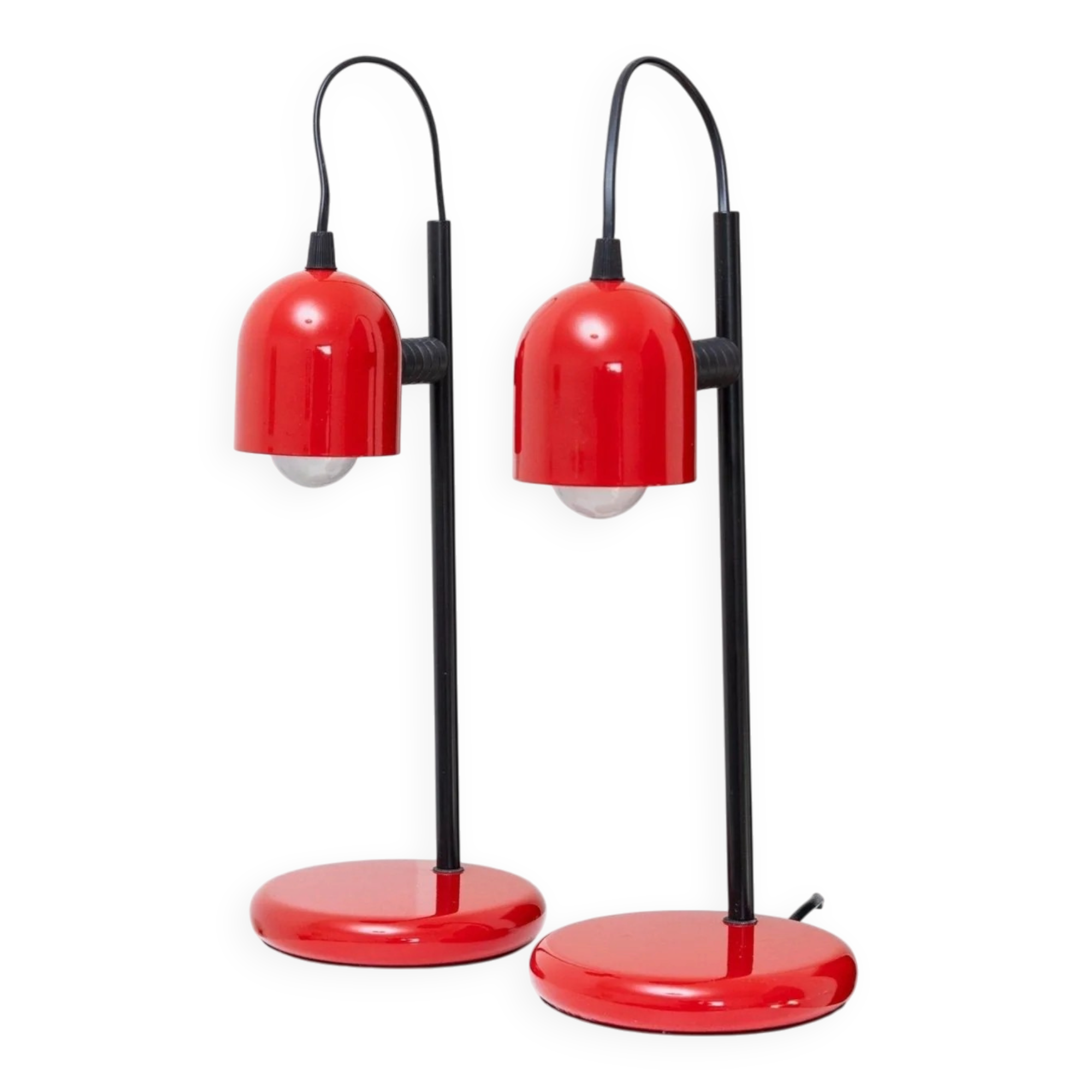 Set of 2 vintage red table lamps - postmodern Memphis design - Italy 1980s