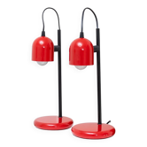 Lot de 2 lampes de table vintage rouges - design postmoderne Memphis - Italie années 1980