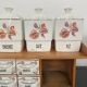 Set wood shelf and Art Deco spice jars