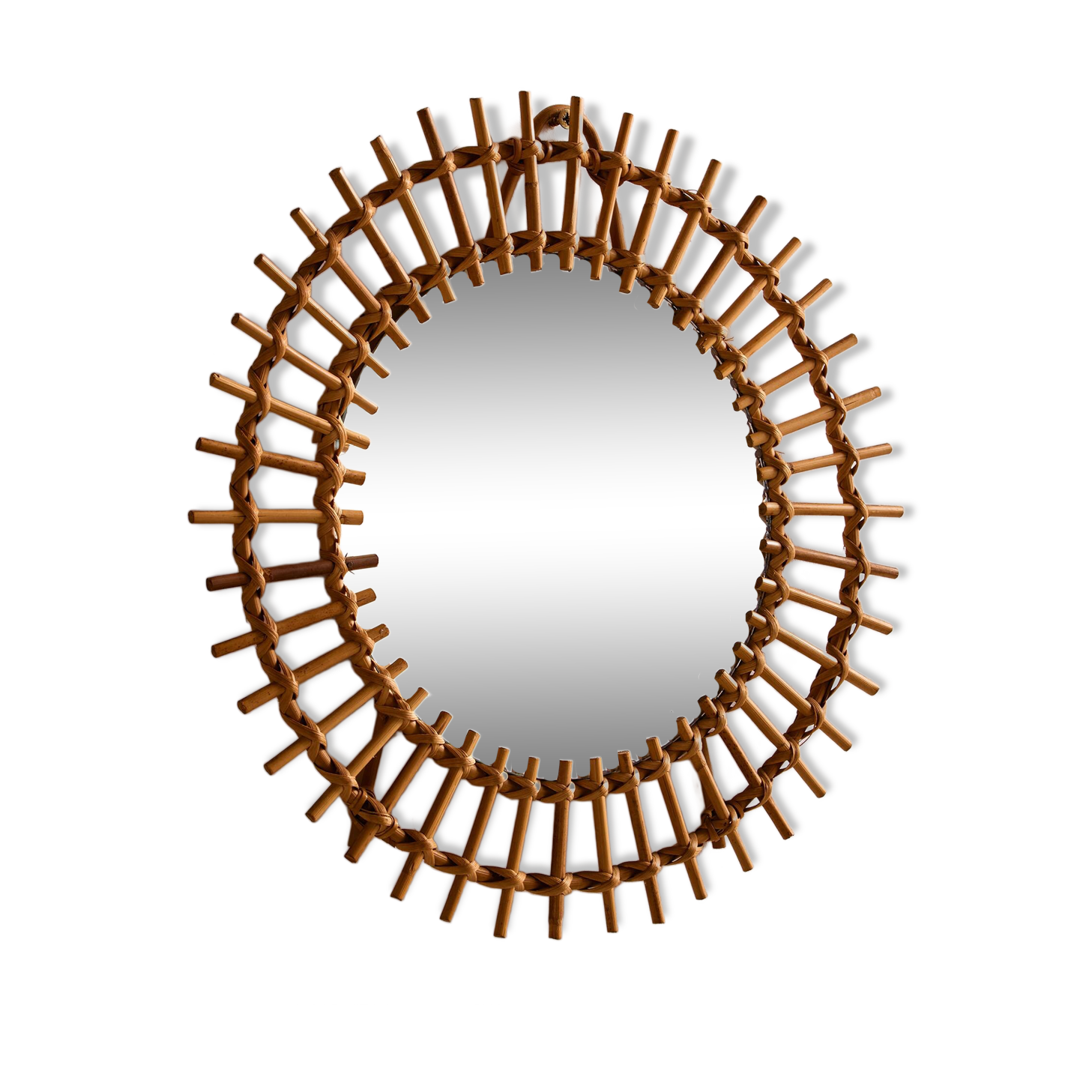 Miroir encadré en rotin et canne