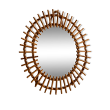 Miroir encadré en rotin et canne