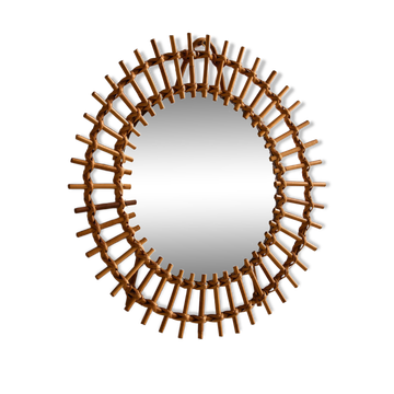 Cane and rattan framed mirror