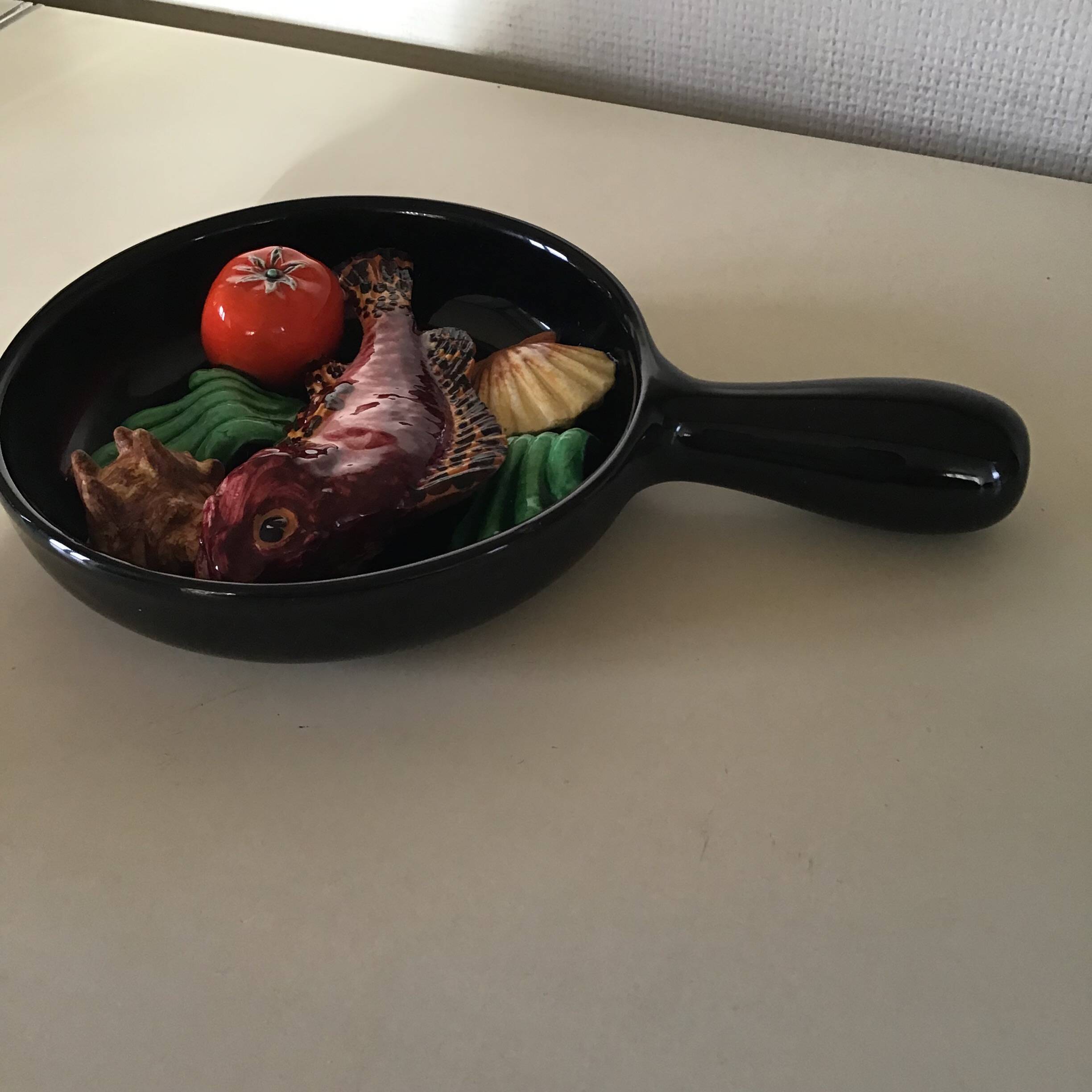 Fish trompe l'oeil dish in earthenware