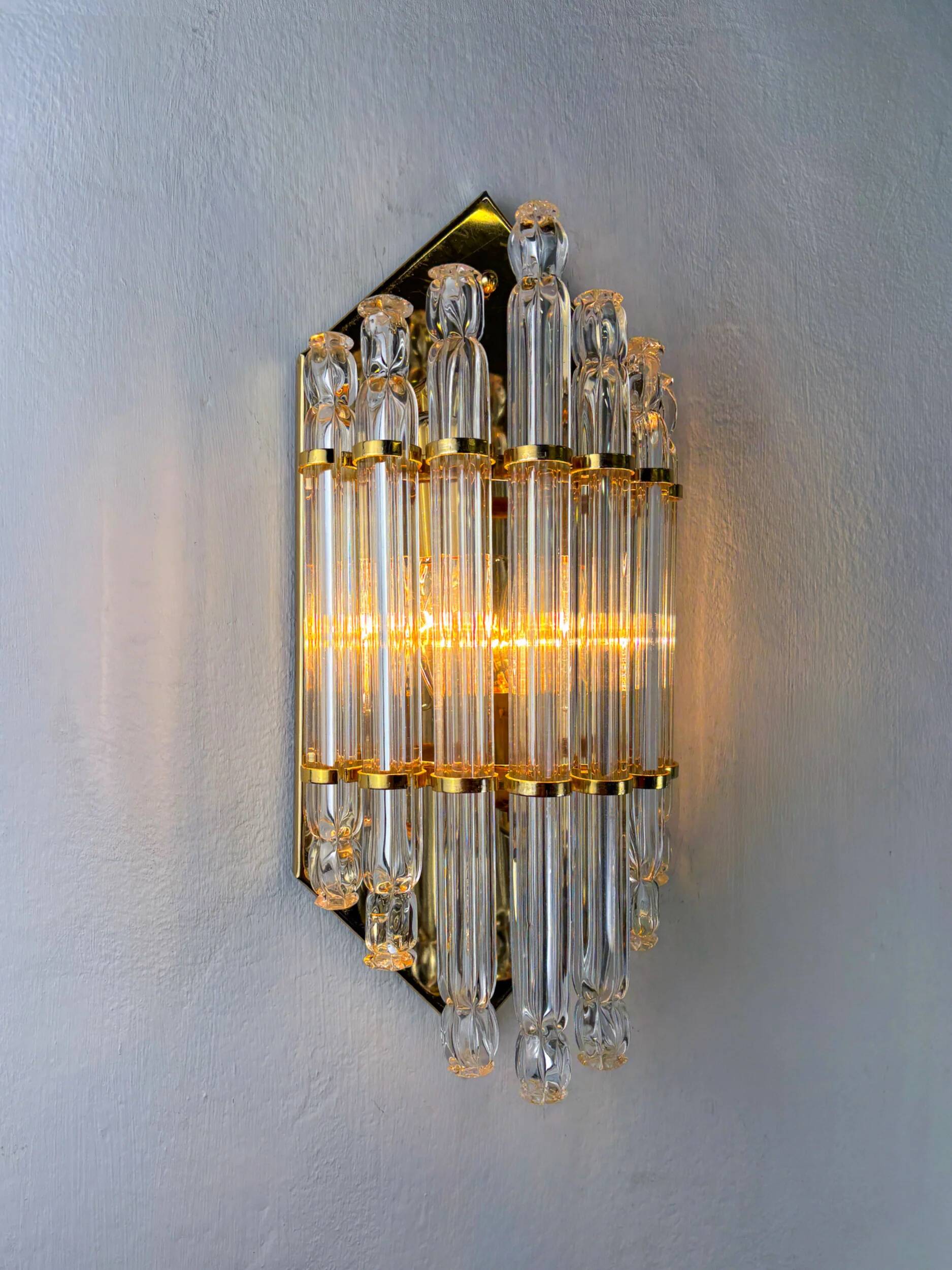 Pair of Venini wall lights, Murano cut glass, circa 1970s, Italy