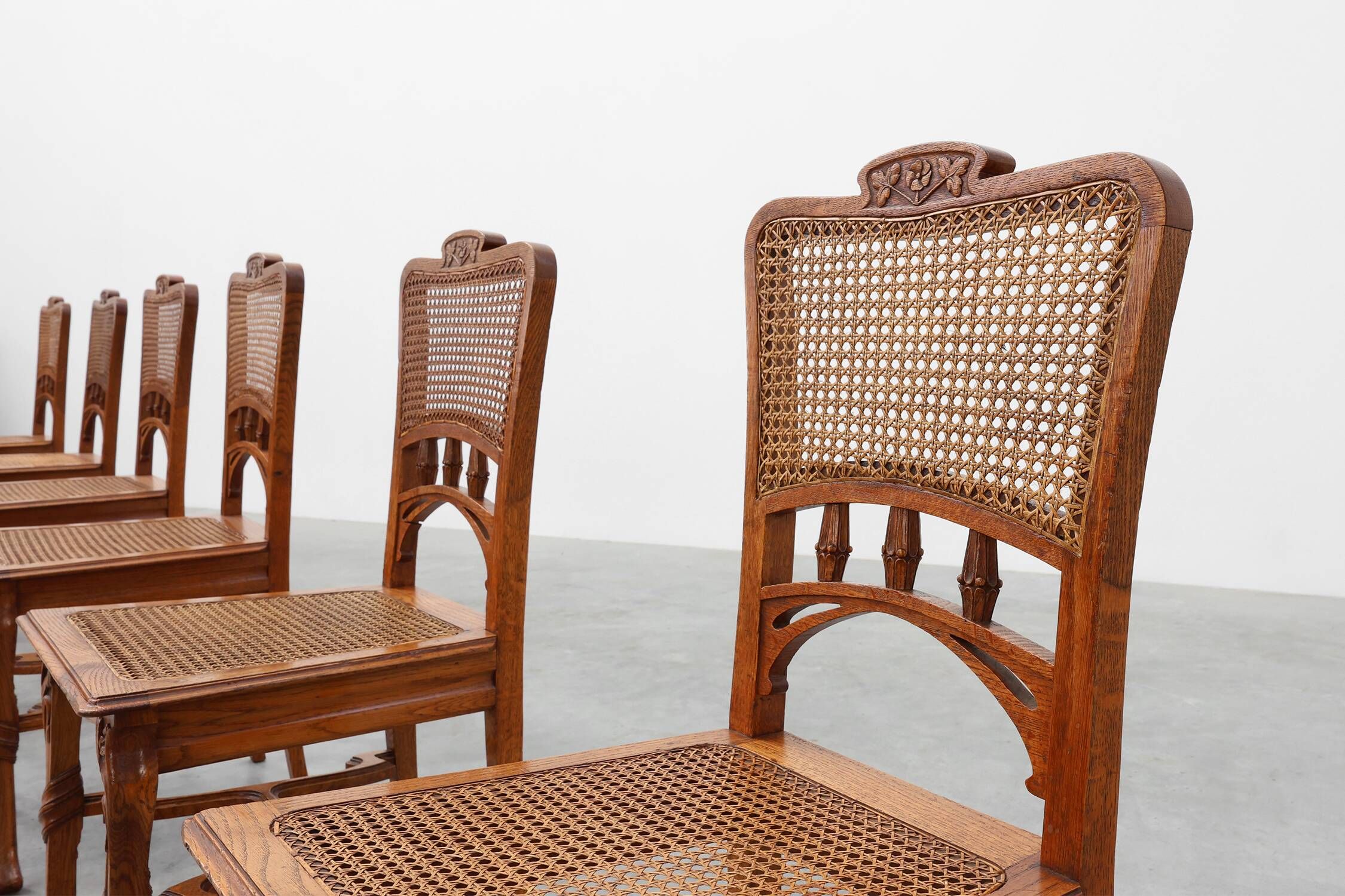 Set of 6 art nouveau dinner chairs in the manner of Victor Horta, Belgium
