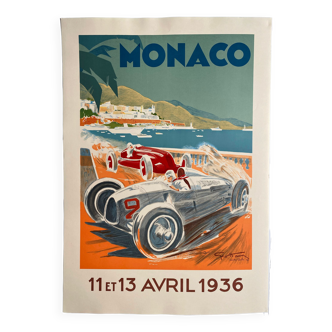Affiche lithographie "Grand prix automobile de Monaco 1936" Geo Ham 70x100cm 80's