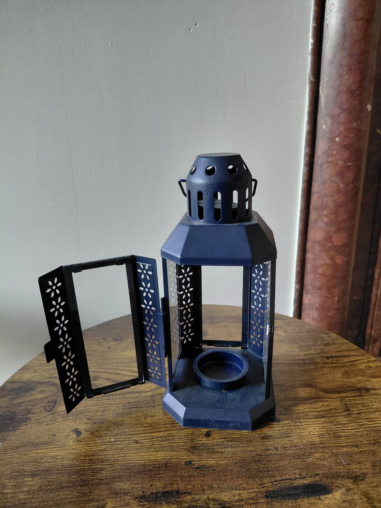 Navy blue metal candle lantern