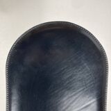 Post modern Memphis high back black leather stitched organic dining chairs, set of 6. Italy, 1980s