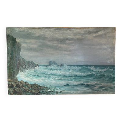 Tableau ancien, paysage Marin , signé XX siècle