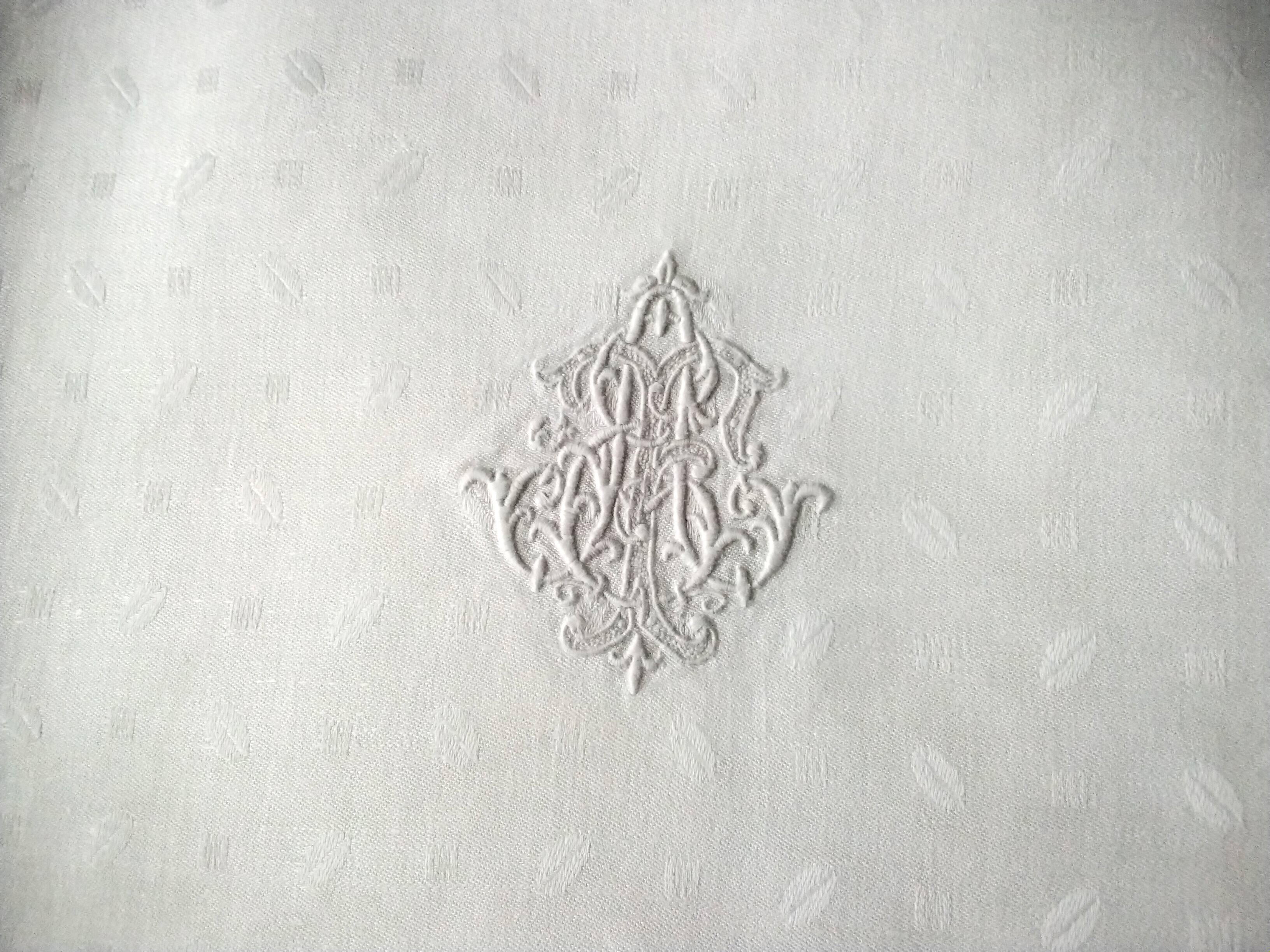6 Large antique damask linen napkins Monogram AT