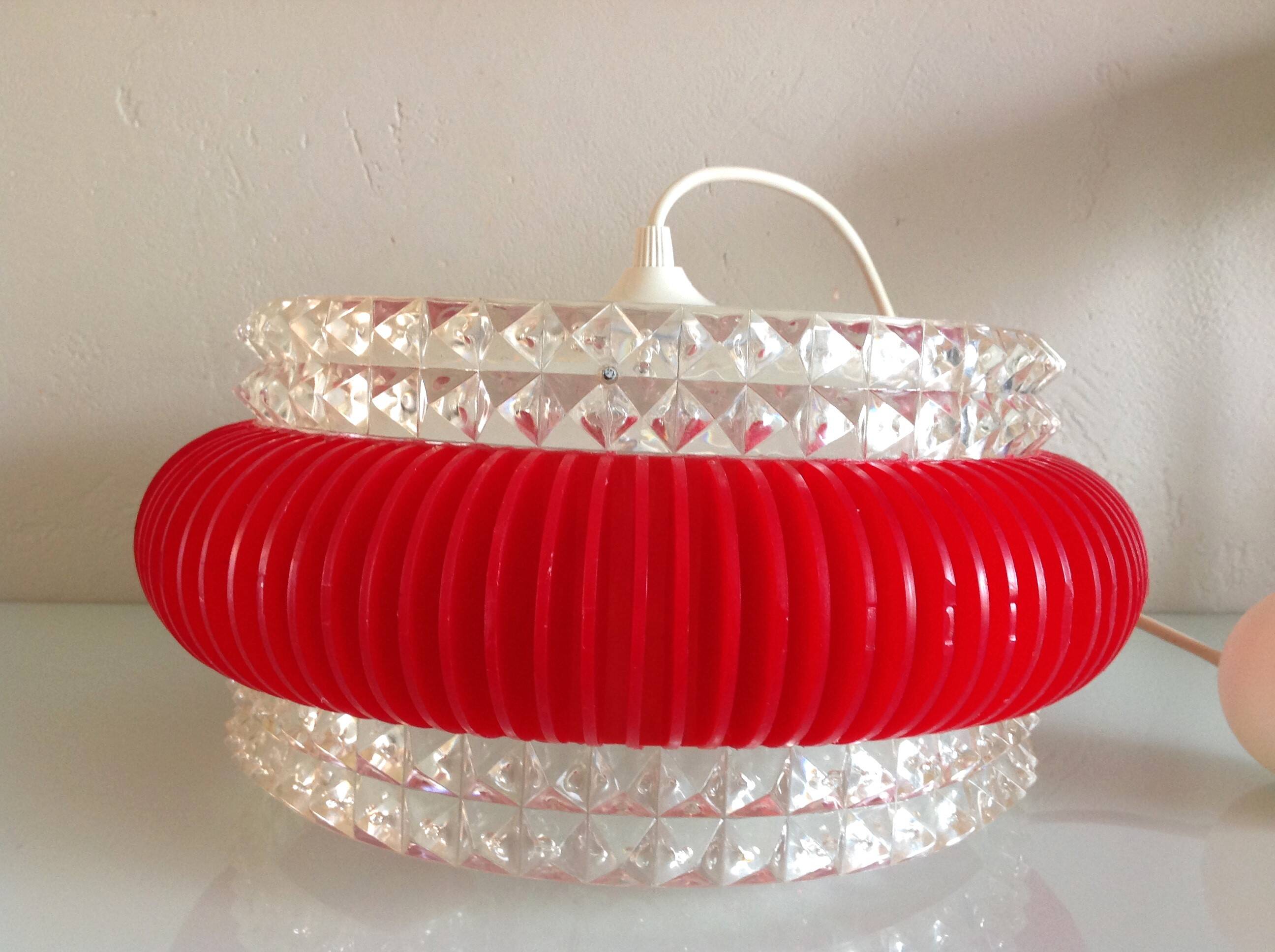Suspension in glass and plexiglass with diamond points / vintage 60s-70s