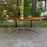 Vintage oval wooden and metal dining table from the 60s and 70s