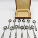 Set of 12 small spoons in silver metal, rocaille style