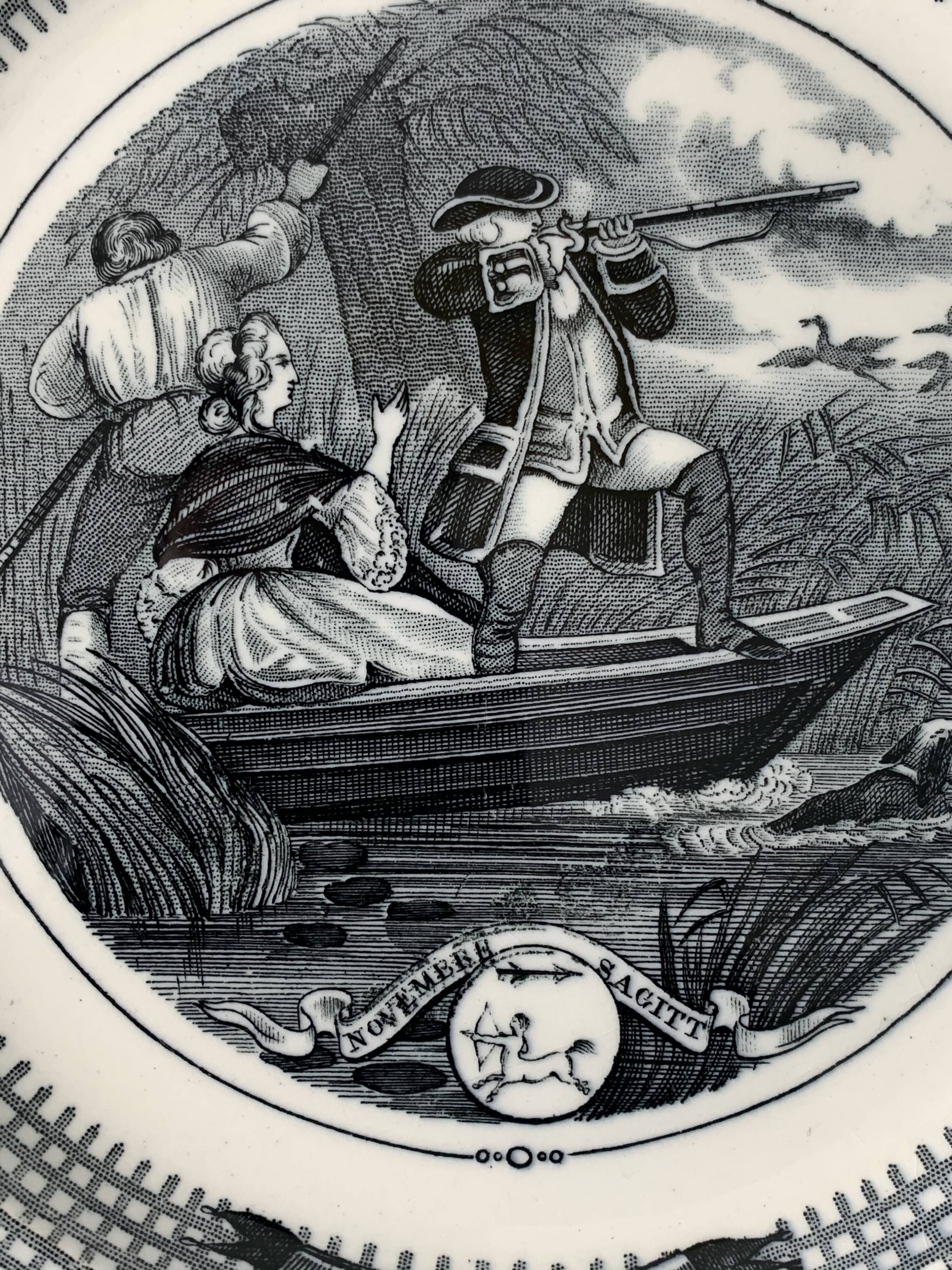 6 black dessert plates Old and Johnston Bordeaux 19th century astrology