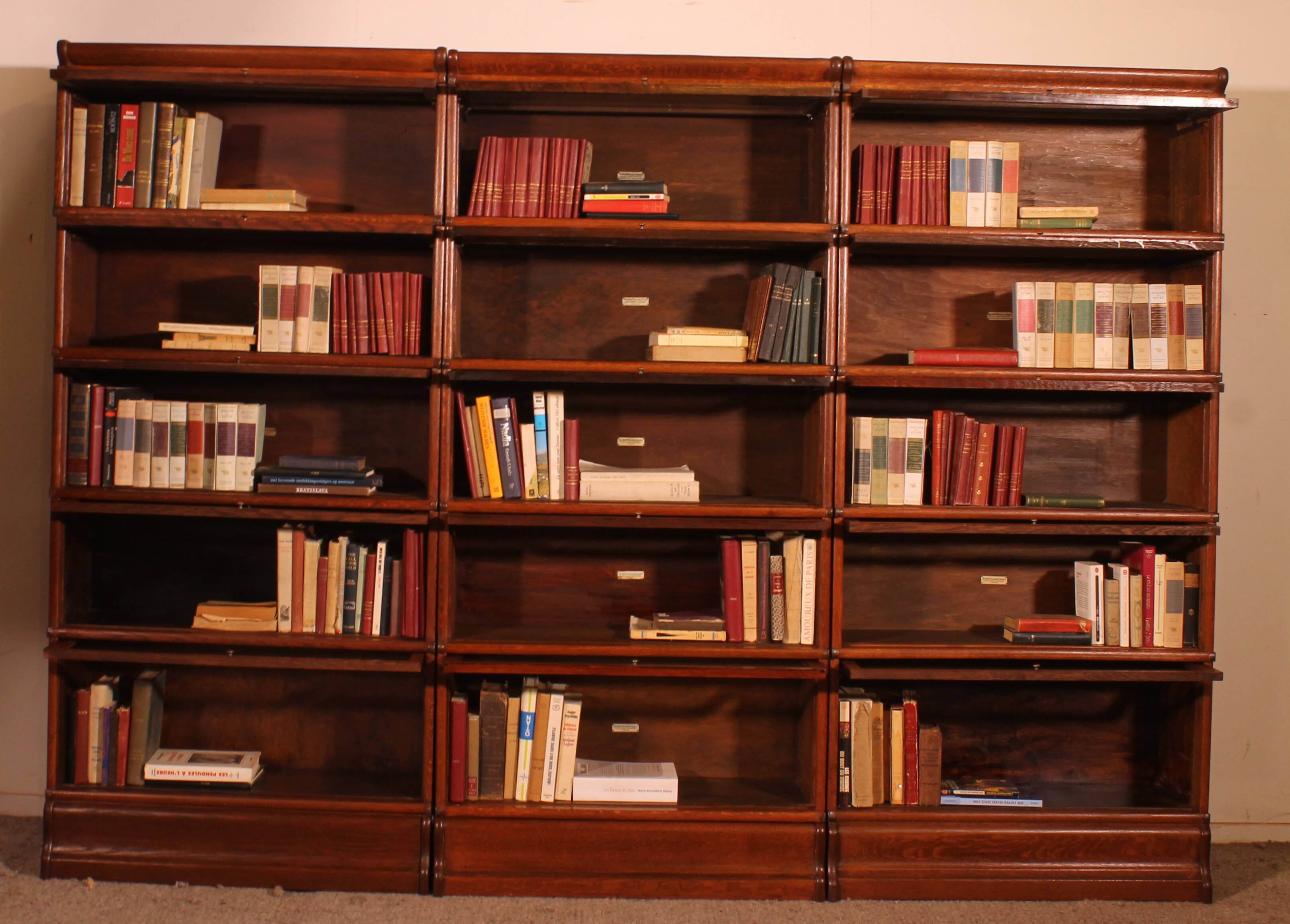 Library Wall of 3 Globe Wernicke Modules in Oak - 19th Century