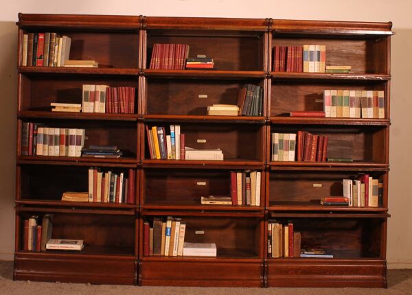 Mur de bibliothèque de 3 modules Globe Wernicke en chêne -19° siècle