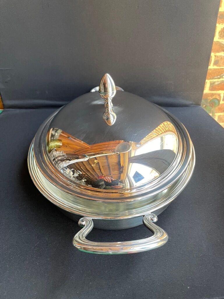 Rino Greggio - OLRI and Pyrex - Large serving dish - Modern - Silver metal, Glass