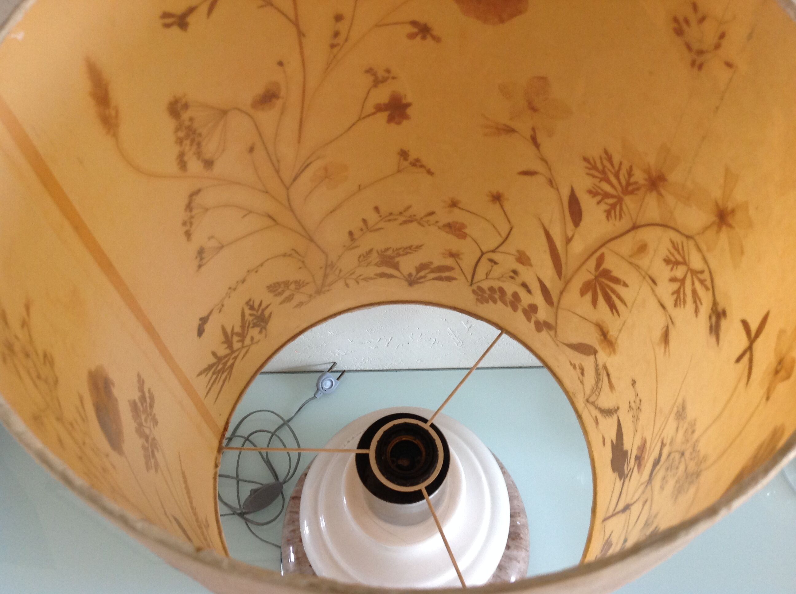 Ceramic floor lamp with a fat lava finish and herbarium shade / vintage 1960s-70s