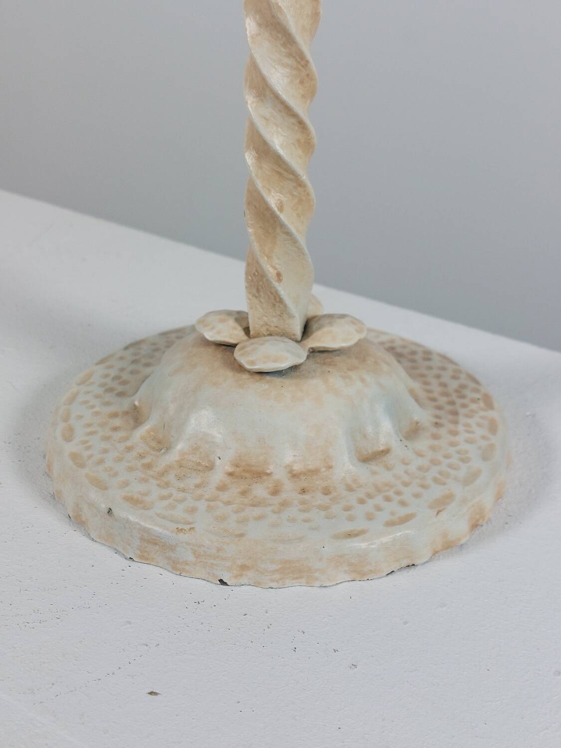 Vintage patinated lacquered metal candlestick brocante