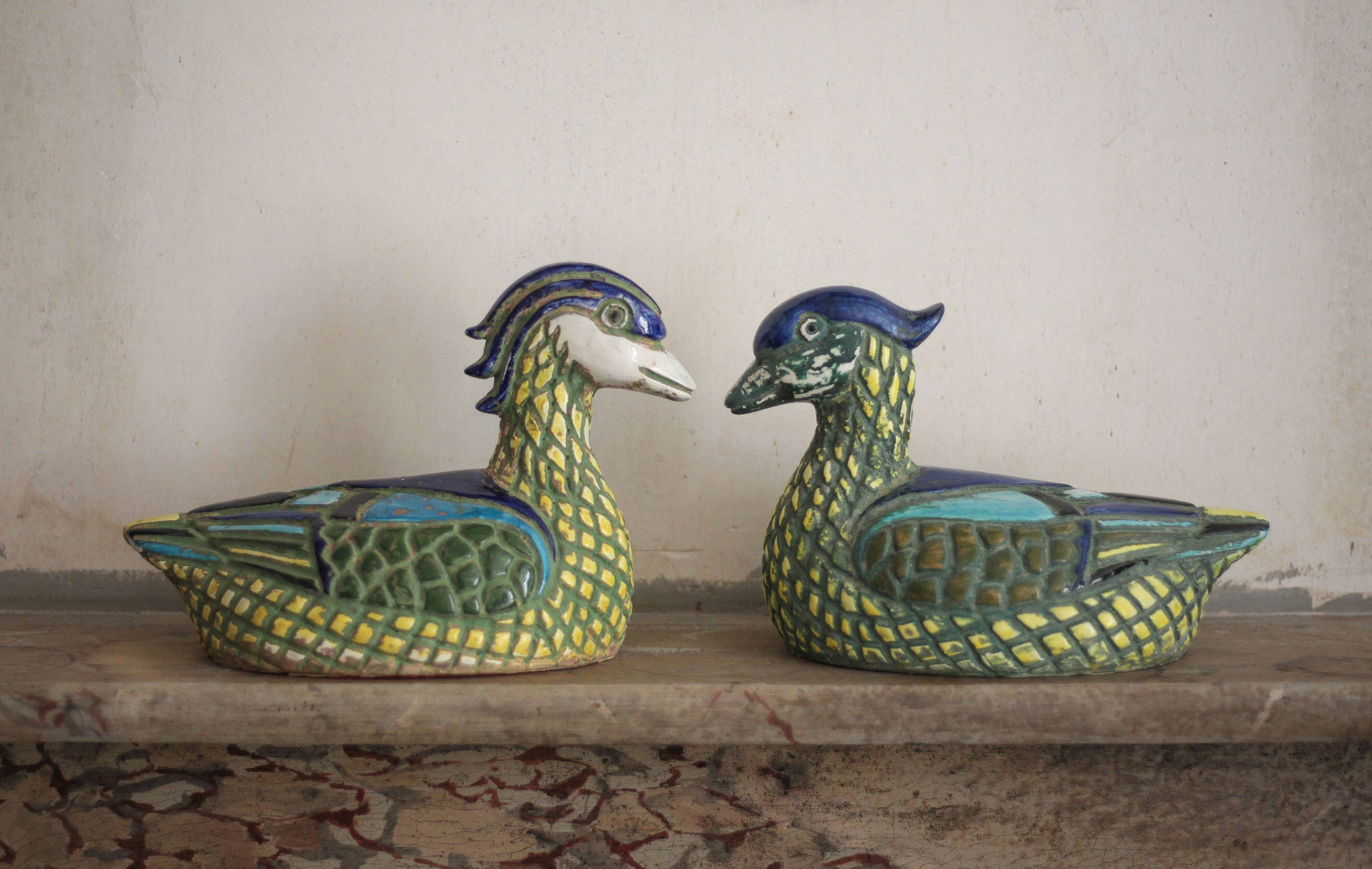 Vintage glazed ceramic duck pair, pottery