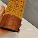 Beautiful cylindrical table lamp in wood and sisal, estimated 1960s-1970s