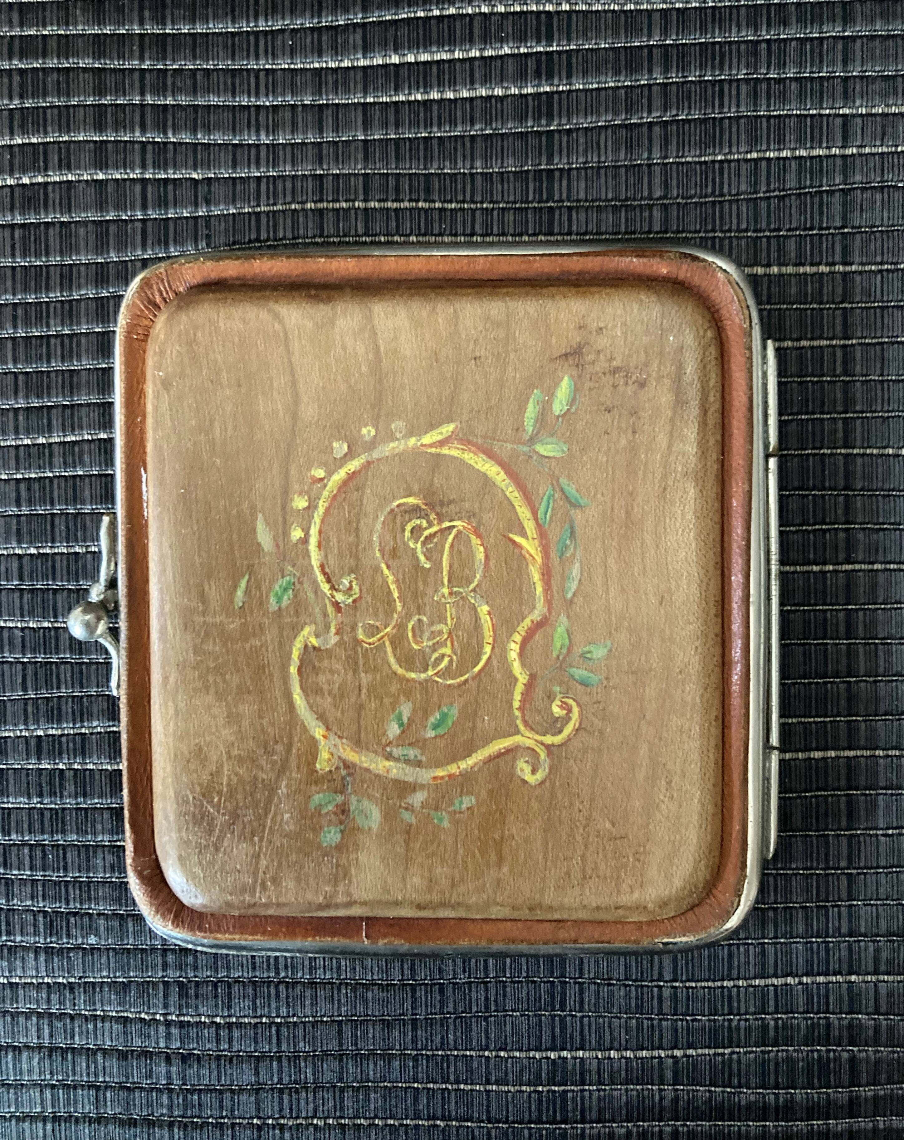 Old wooden, metal and silk cigarette case 19th century