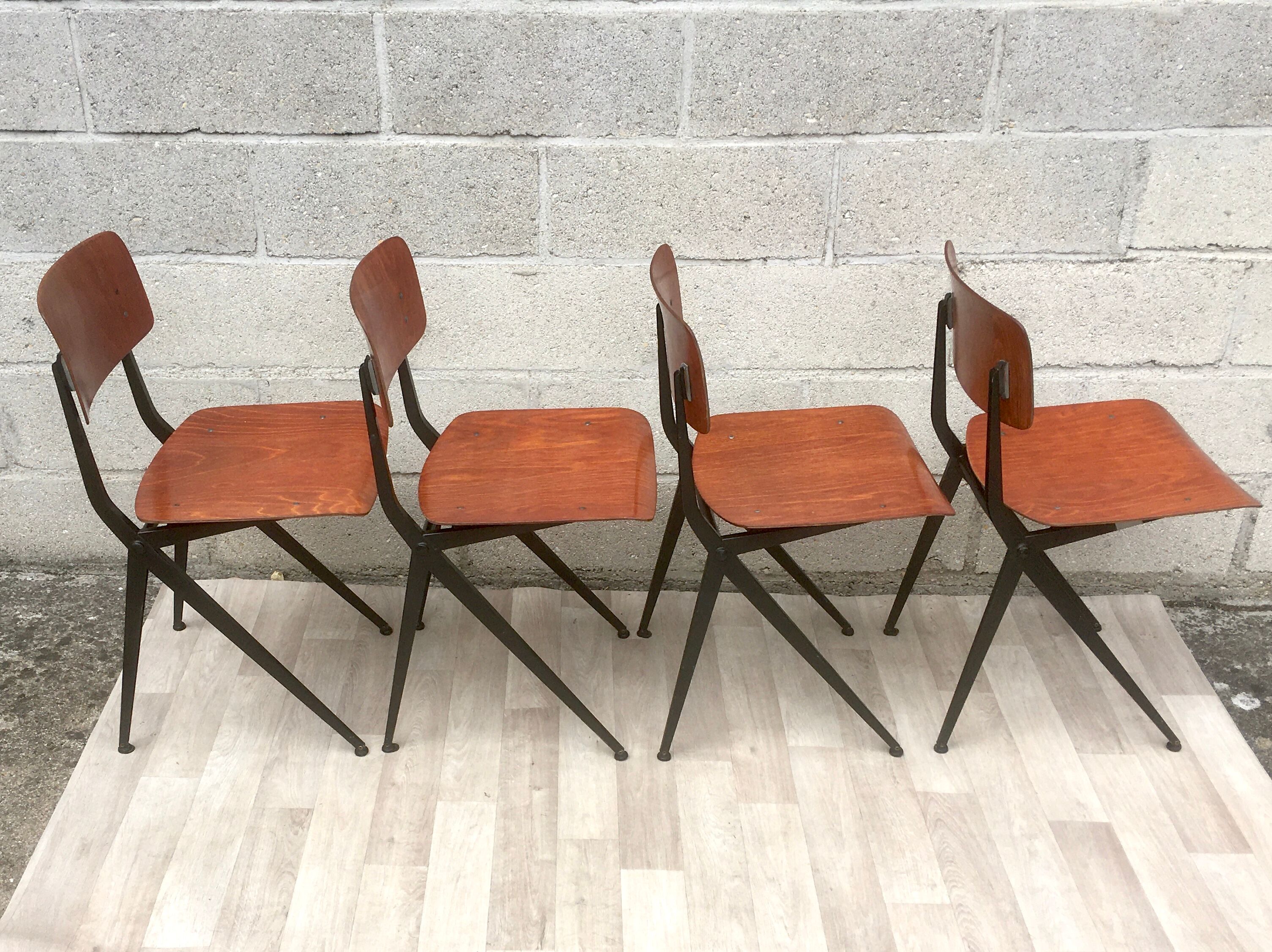 Set of 4 vintage chairs and design feet compass Marko by Kooistra