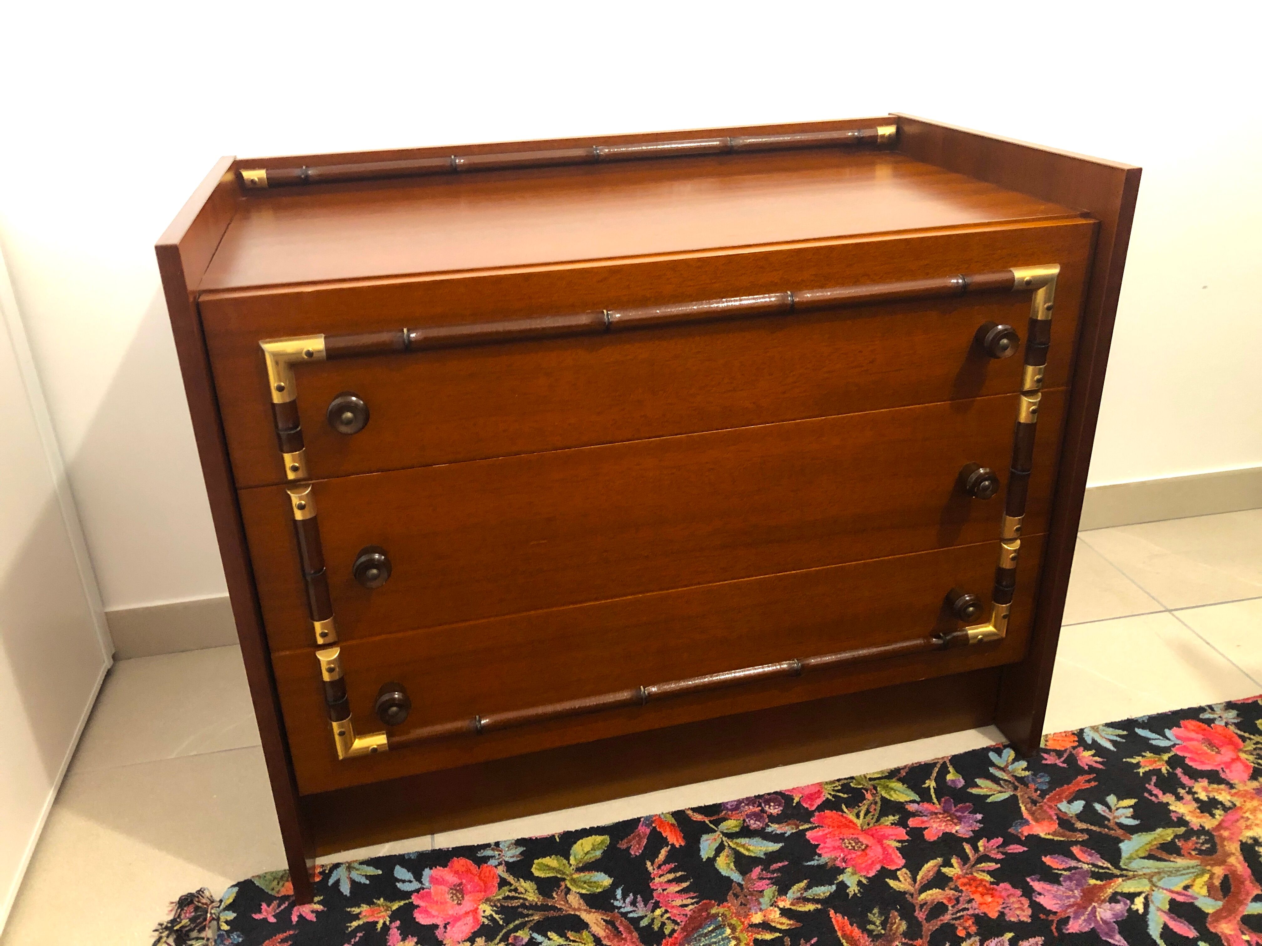 Vintage wooden and gilded chest of drawers colonial style