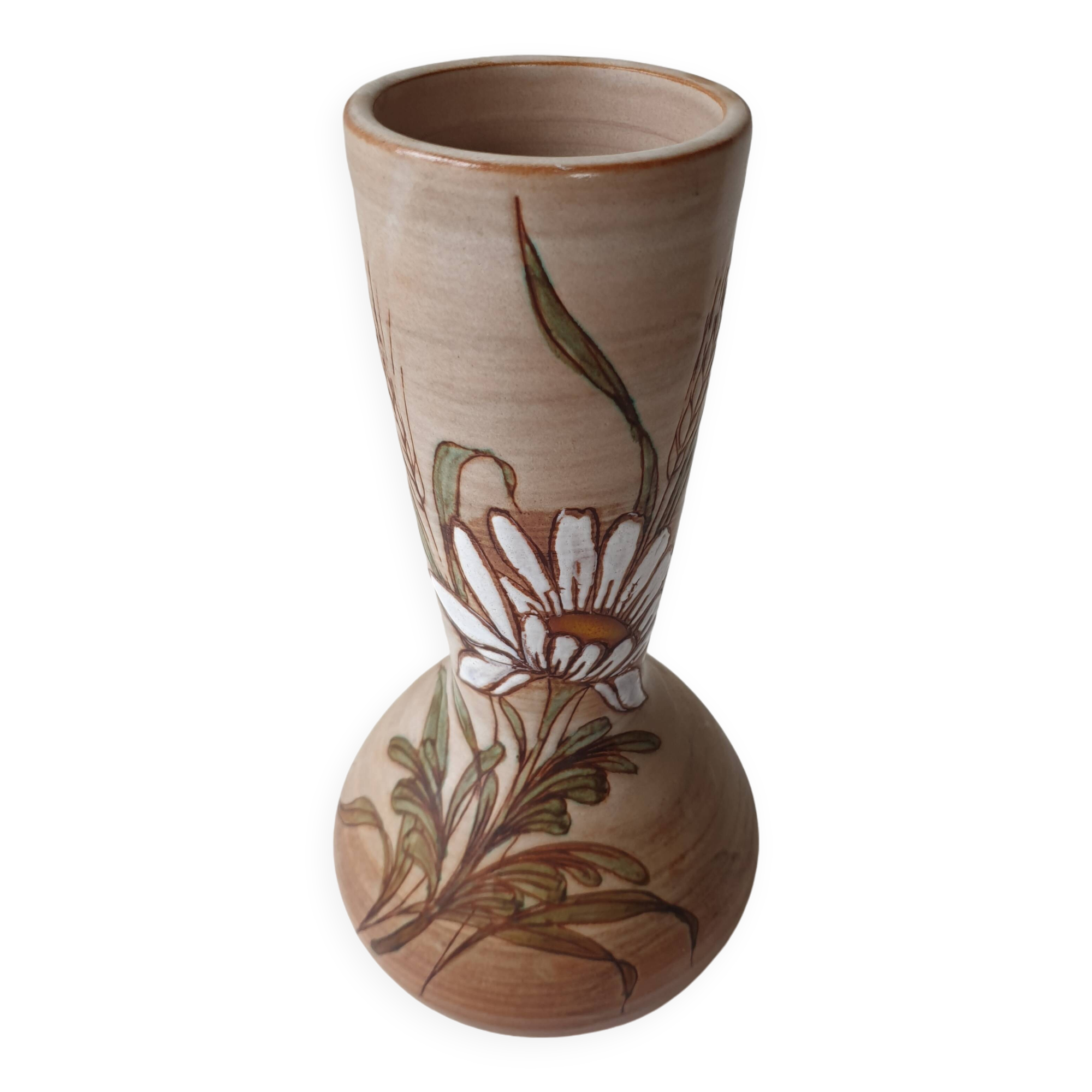 Ceramic vase with flower and wheat ears signed Fonck and Matéo (Vallauris) 1970s